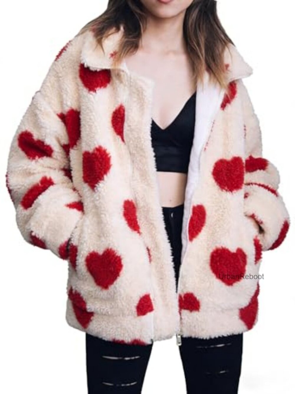 Fuzzy Sherpa Fleece Zip Up Jacket Plaid Leopard Print Women's Coat